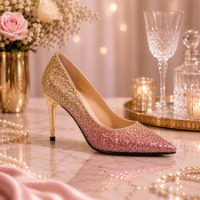 Rose Gold Glitter Stiletto Pumps Gradient Elegant Wedding Party Luxury Heels 9cm