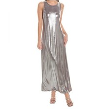✨ Vince Camuto Mocha Metallic Maxi Dress – Size M – 🤎🩶🤍 NWT Sleek Glamour