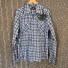 Muskogee Western Pearl Snap Shirt Blue Plaid Long Sleeve Men's 2XL