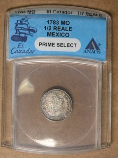 Mexico Colonial 1/2 Reale 1783 Mo FF El Cazador ANACS Prime Select AvenueCoin