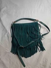 Moda Luxe Fringe Crossbody Bag Womens Green Suede Leather Bohemian Gypsy Boho