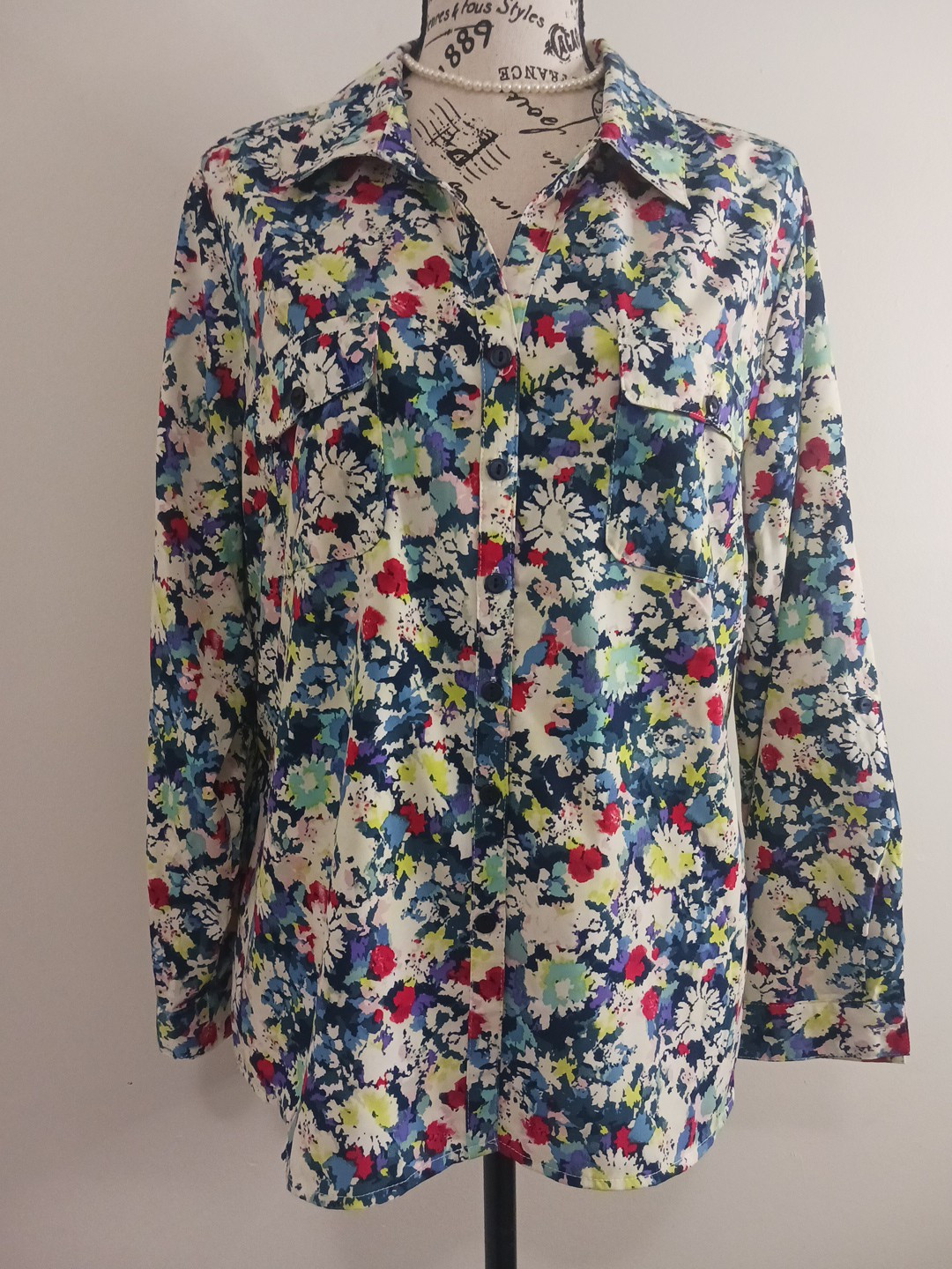 Unbranded Womens Top XL Collared Button Up Down Long Sleeve Floral Multicolored