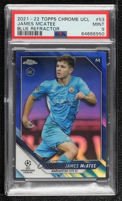 2021-22 Chrome UEFA Champions League Blue Refractor James McAtee Rookie RC 10w9