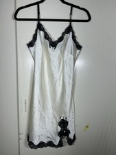 Victorias Secret Slip Dress Ivory With Black Lace VTG Y2K Size M Paint Stain 