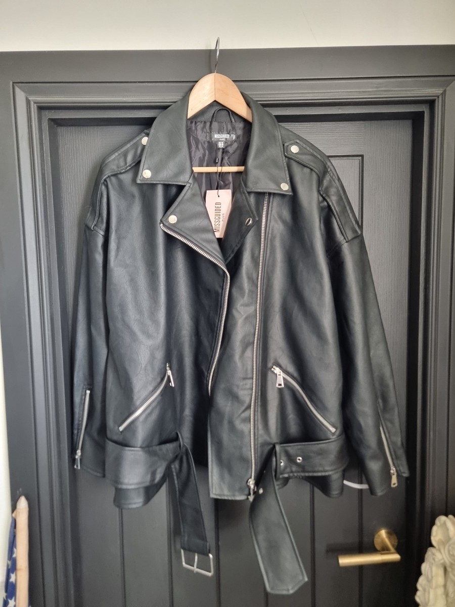 Missguided Plus Black PU Faux Leather Zip Biker Style Jacket Size