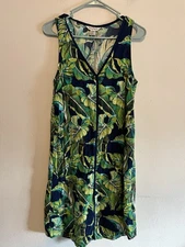 Tommy Bahama Green & Blue Tropical Palm Leaf Midi Dress Medium 