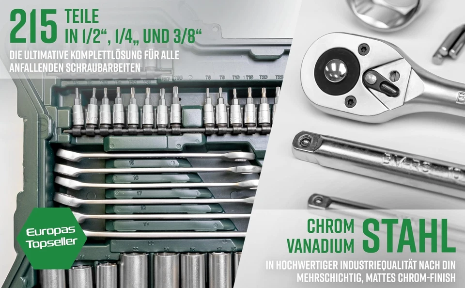 Brüder Mannesmann 215-piece socket wrench set 1/4" 3/8" 1/2" | M98430 Singl - Image 3 of 4