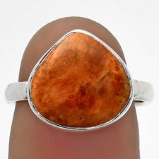 Natural Red Sponge Coral 925 Sterling Silver Ring s.7 Jewelry R-1001