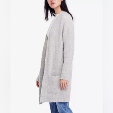 Free People Light Gray Phantom Women's Wool Blend Fuzzy Long Cardigan Sweater sm