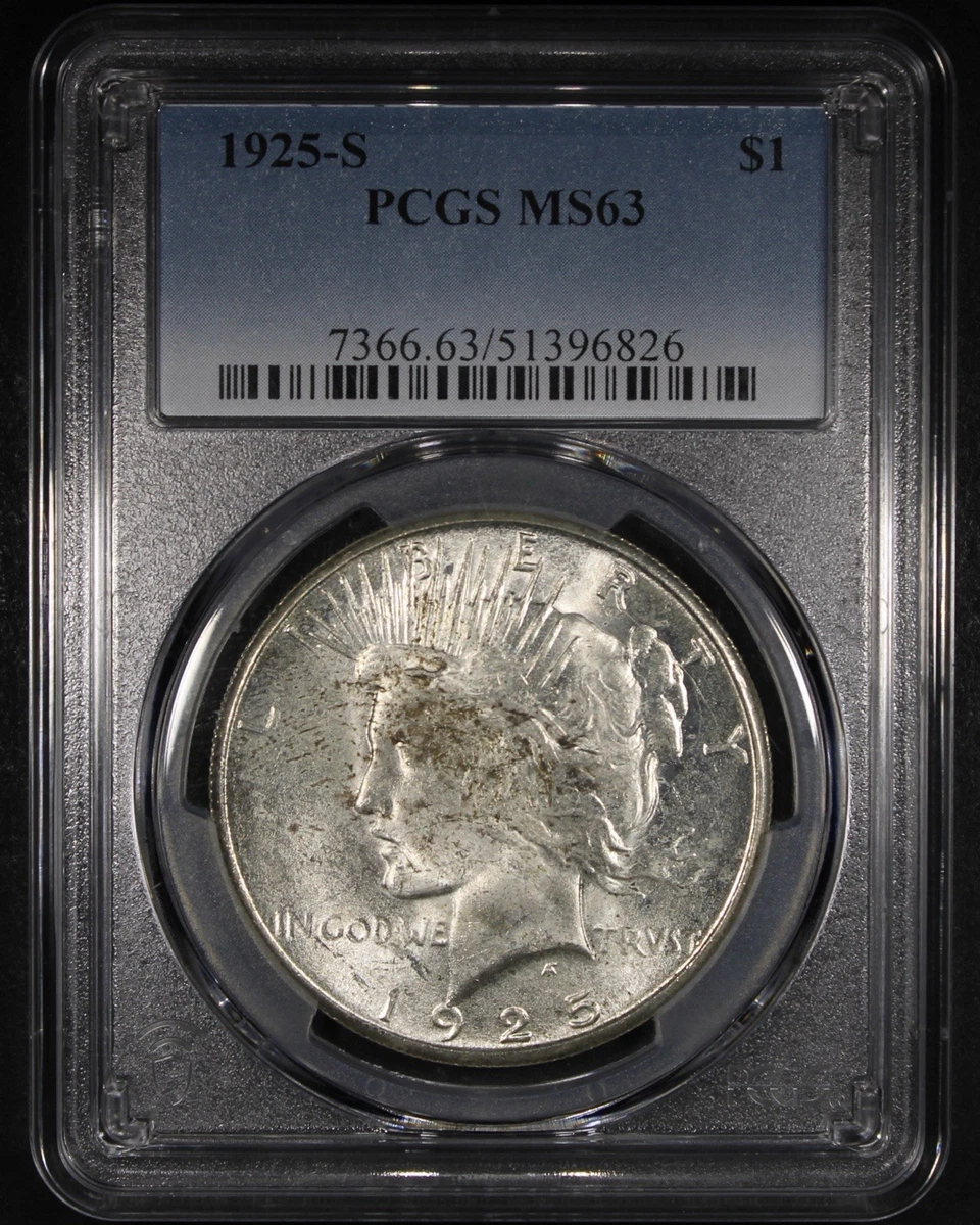 PCGS Certified MS 63 Graded 1925 Year Peace Dollars (1921-1935