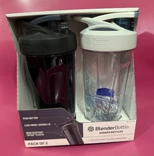 BlenderBottle Shaker cup with ball 28 Oz Pack Of 2 Black And Clear/white