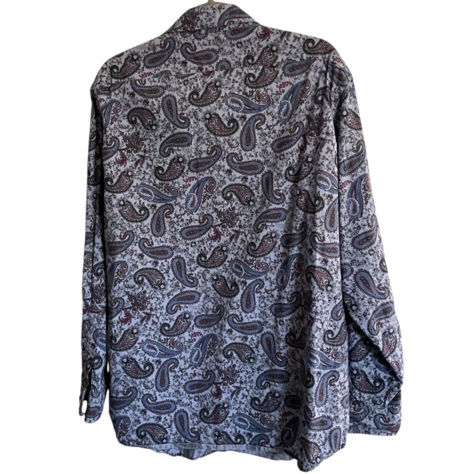 Camisa de Vestir Cremieux Premium Denim Para Hombre XL Cachemira Floral Negocios Perla A Presión Foto 2 de 4