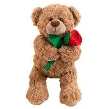 Teddy Bear Stuffed Animal with Rose, Soft Teddy Bear Plush Brown With Rose