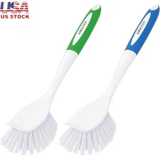 Sturdy Kitchen Scrub Brush W/ Scraper Ergonomic Handle Heavy Duty Cleaning New