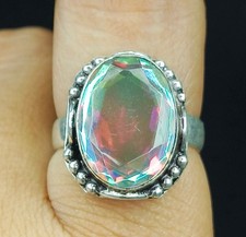 Natural Mystic Topaz Gemstone 925 Sterling Silver Ring Size-7.5 US