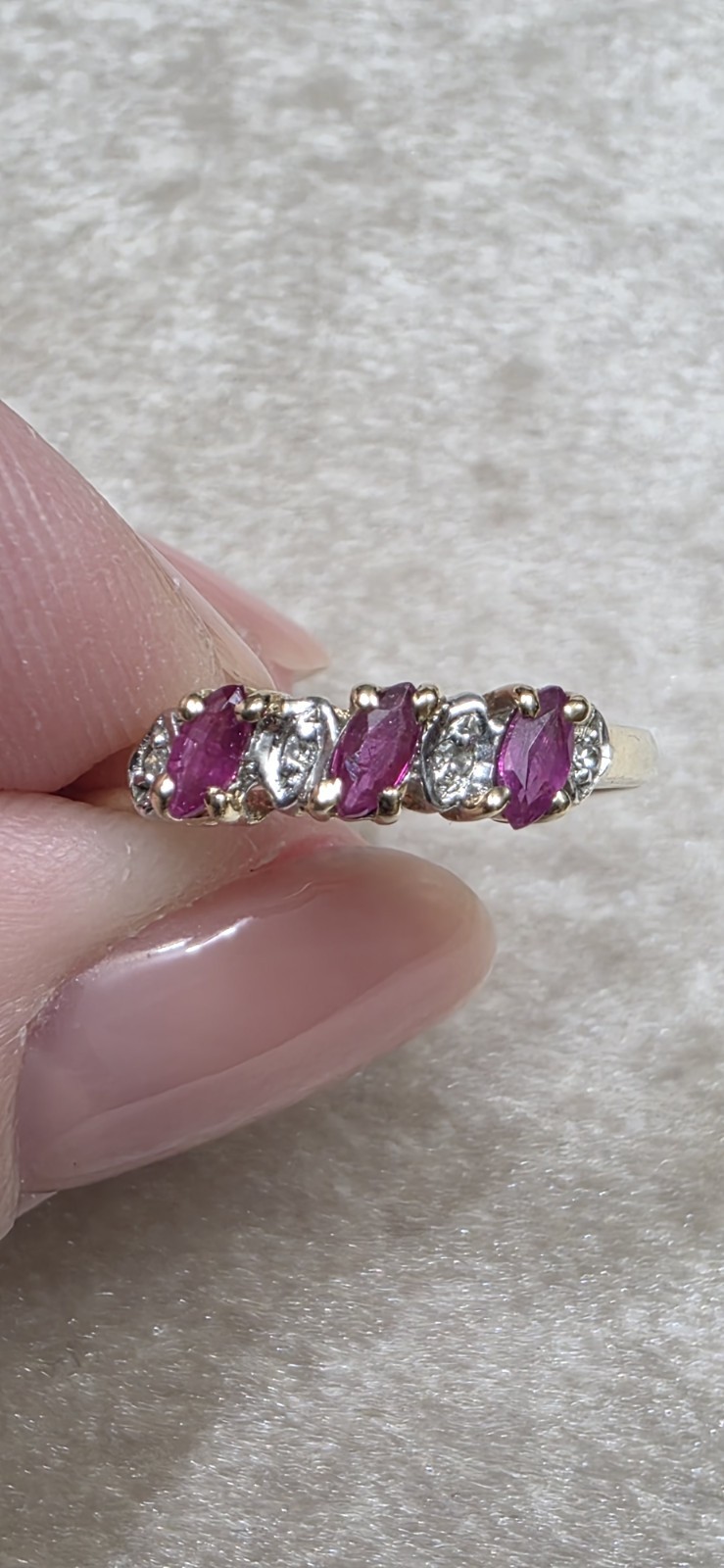 10K Solid Yellow Gold Ruby and Diamond Accent Cla… - image 1