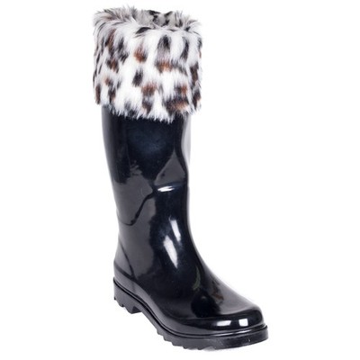 Rain Boots Womens Size 11 Faux Fur Cuff Waterproof Winter Snow Animal Print