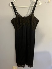 Vintage Silk Babydoll Lace Black Feminine Slip Dress Romantic Fairygoth Large