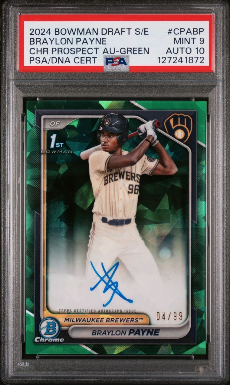 2024 Bowman Draft Sapphire Edition Braylon Payne Auto Green /99 PSA 9 CPA-BP
