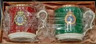 Noritake Bone China Set Of 2 Red & Green Mugs Decorated w/ Gold Crests - In Box — photo 2