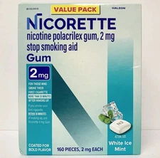 Nicorette 2mg Nicotine Gum White Ice Mint – 160 Pieces Value Pack – Exp 05/2028