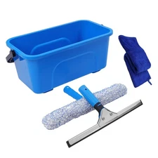 Window Cleaning Squeegee Kit with Bucket & Microfiber Scrubber for Windows, M...
