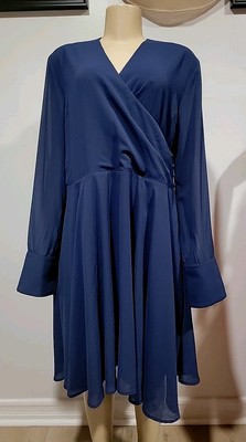 Madeleine Studio 18 Blue V-Neck Sheer Sleeve XL Dress #CC