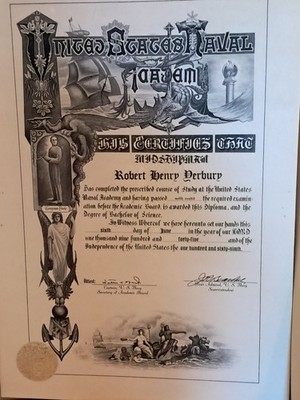 VTG US Naval Academy Diploma 1945 on board