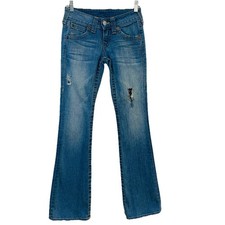 True Religion Y2K Jeans Becky Low Rise Flare Distress Light Wash SZ 25 USA 32"
