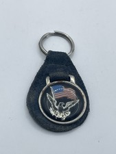 Patriotic American Flag Bald Eagle Emblem Leather Fob Keychain Key Ring