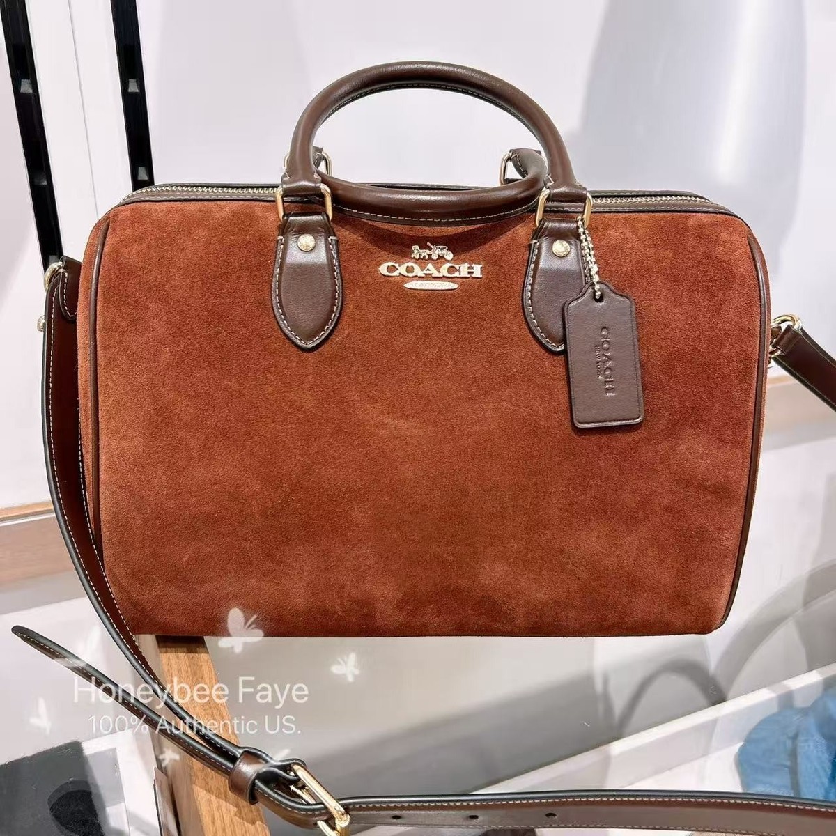 NWT Coach Rowan Large Satchel Bag CCC79 Suede Vintage Brown 2025