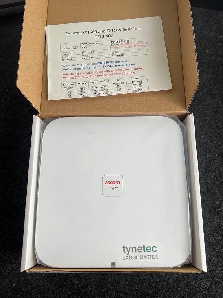 Tynetec XT/XT2 Ascom Dect Master Base - ZXT580 - IPBS3-A5 | eBay UK