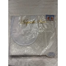 New Keepsake Christening Blanket  Matching Bib 2 Pc Set White Cross Embroidered