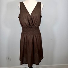 Eddie Bauer Sleeveless Smocked Waist V-Neckline Chocolate Brown Midi Dress 1X