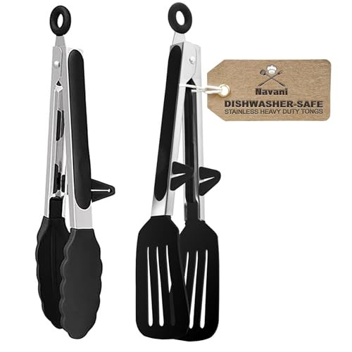Navani silicone kitchen tongs, 9 inch, set of 2, for cooking & air fryer,