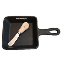 WHAT A SPREAD Skillet Cheese Serving Dish With Knife 5x5 Faux Cast Iron  