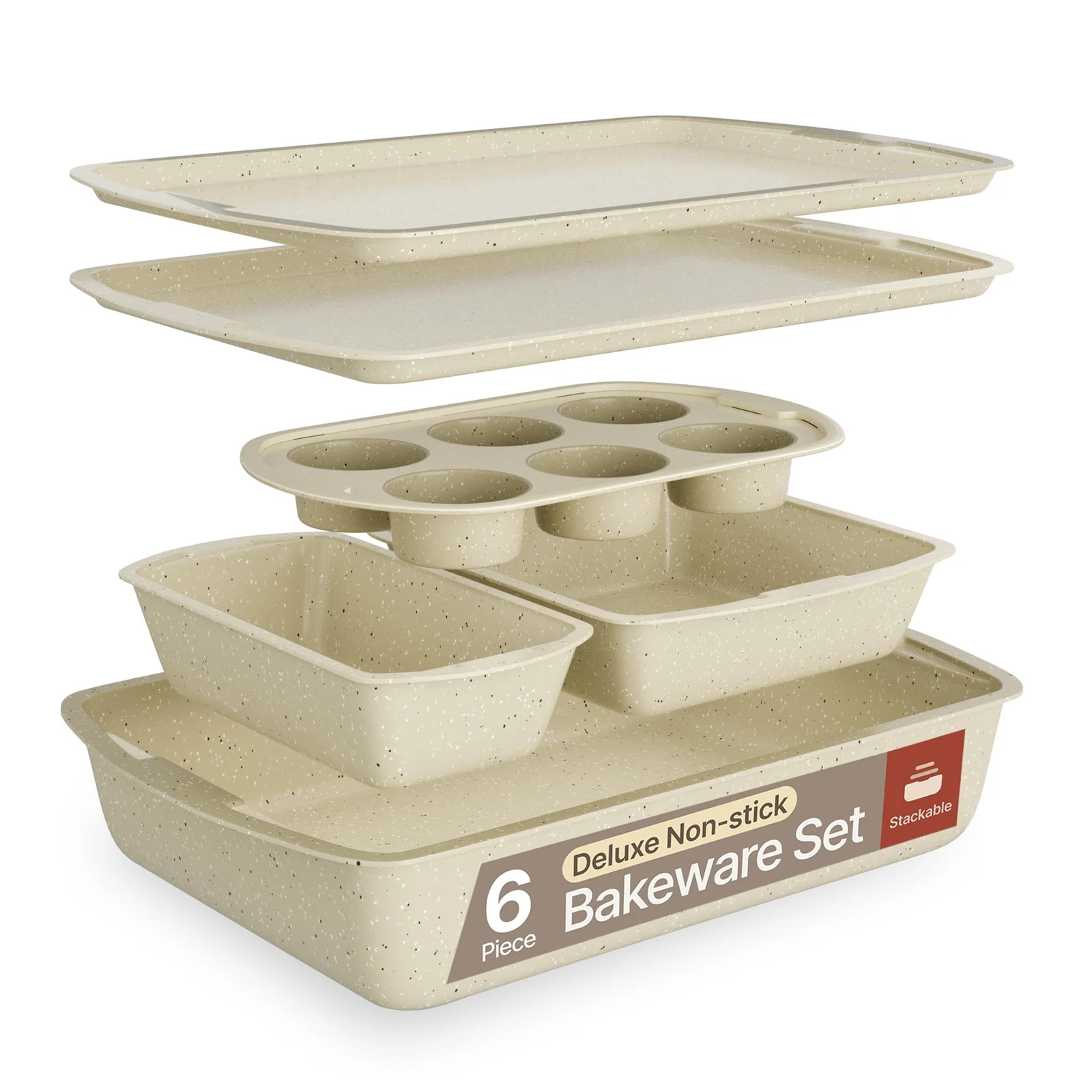 6 PCS Bakken Swiss Bakeware Set Stackable NonStick Carbon Steel White Stone
