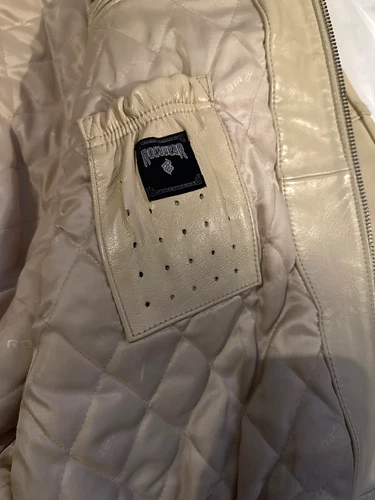 RARE Vintage Y2K Rocawear "Lion Head" Leather Varsity Jacket Beige Black Sz XL image 7