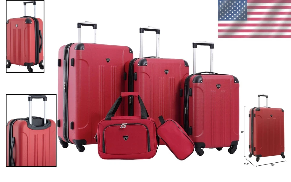 Juego de equipaje rígido giratorio 5 piezas ABS expandible maleta de viaje roja Foto 2 de 4