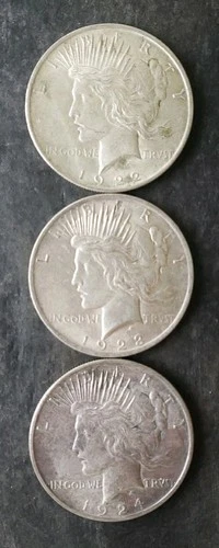 1922, 1923, and 1924 $1 Peace Silver Dollars