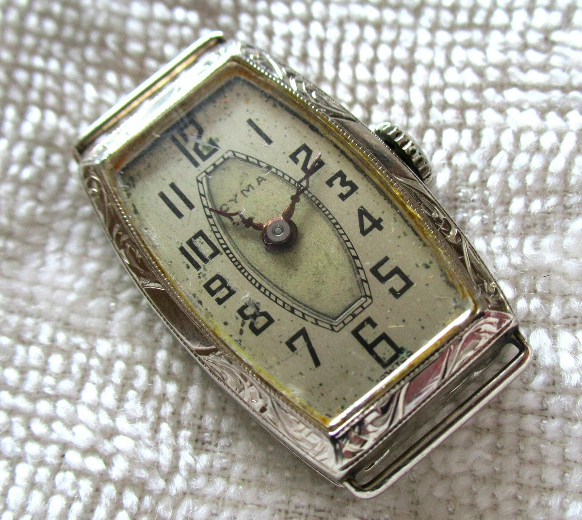 Antique 14k White Gold Cyma Art Deco Wrist Watch 15 Jewels Tacy Tavannes Swiss