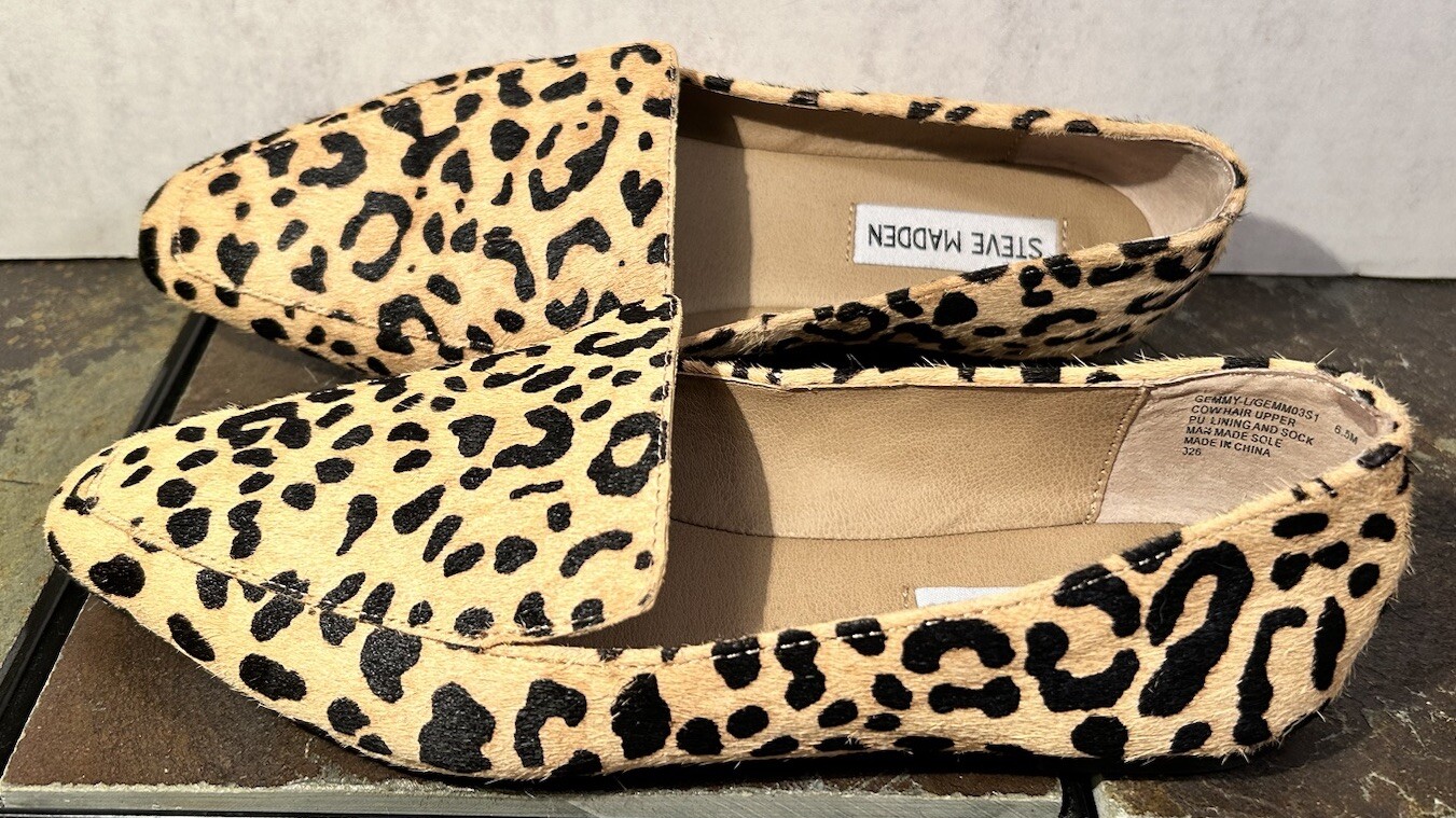 Steve Madden Carver Cow Hair Leopard Print Pointed Toe Loafer Flats Size 6.5M