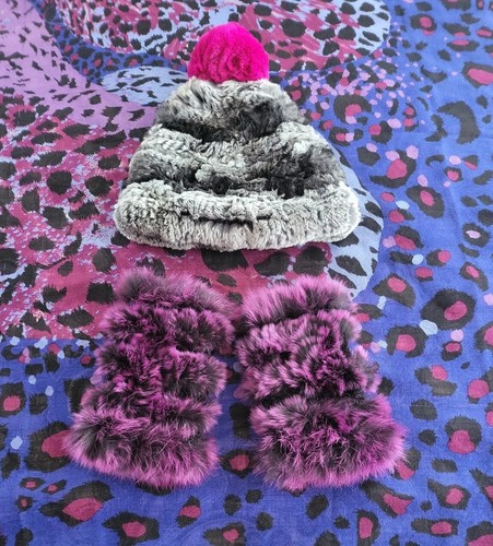 RABBIT FUR HAT AND JOCELYN RABBIT FUR FINGERLESS GLOVES