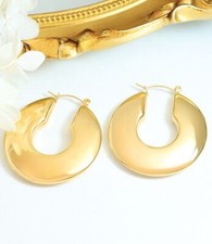 Woman 18K Gold Plated Stainless Steel Earring Clip Hoop Round Drop Dangle