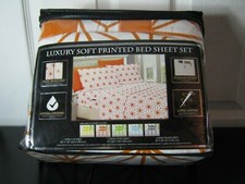 Elegant Comfort Luxury Soft Sheet Sets Cube Pattern Orange 6 pc KING New