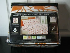 Elegant Comfort Luxury Soft Sheet Sets Cube Pattern Orange 6 pc KING New