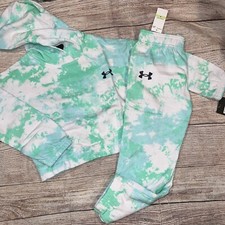 Under Armour Girls Size 4 Green Tie Dye Crop Sweatshirt Hoodie Set NEW