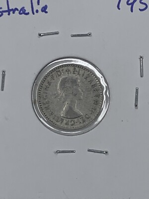 1956 Australia Three Pence Silver Coin Elizabeth II Dei Gratia Regina F.D.