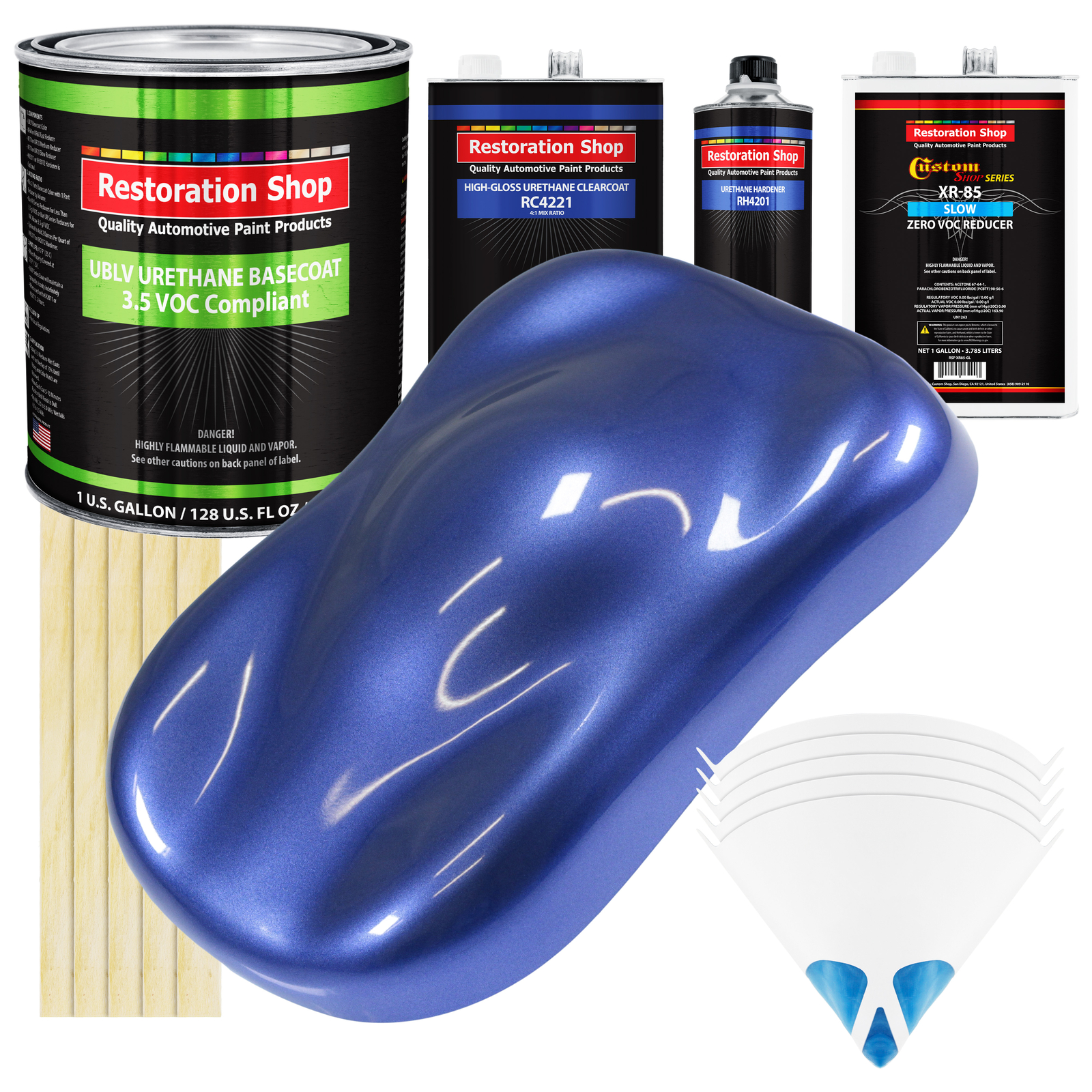 Indigo Blue Metallic Low VOC Slow-Dry Urethane Basecoat Clearcoat 1 Gallon Kit  