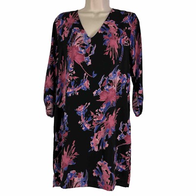 Allison Joy Shift Dress Women's XS Above Knee 3/4 Sleeve V Neck Floral Chiffon